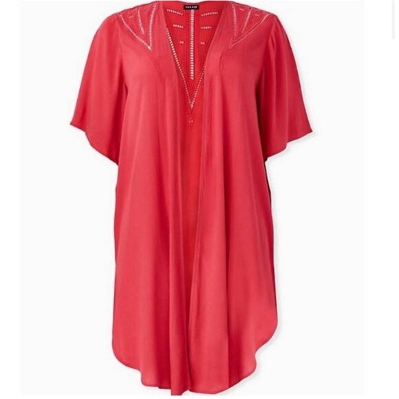 torrid Tops - NWT TORRID KIMONO CARDIGAN Women's Size 00/0 (M/L) Red CRINKLED GUAZE Fabric